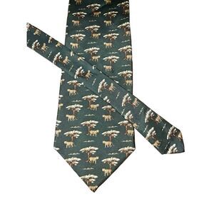 Joseph Lyman Green & Tan African Lion Safari Handmade in Italy Necktie